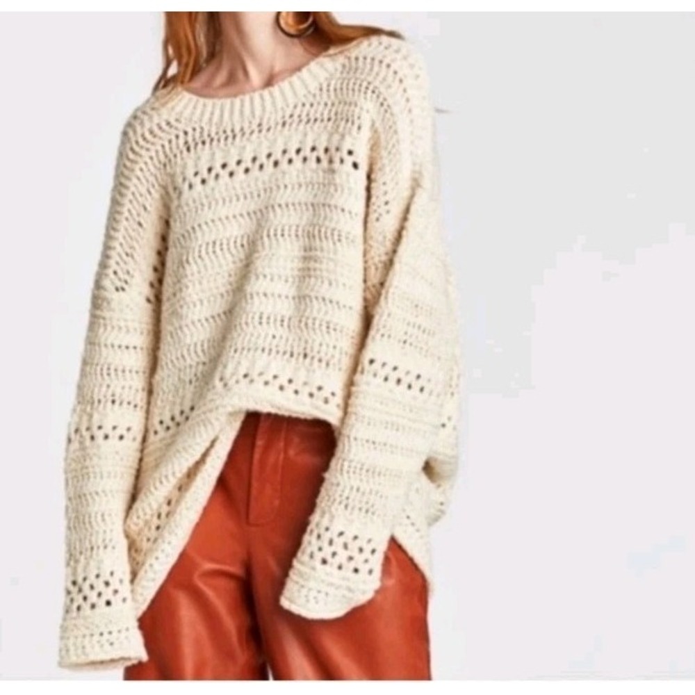 Women's ZARA Oversized open Knit Sweater Size M-Ivory Chunky Fisherman Core Loos